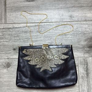Palizzio Women's Genuine Leather Chain Strap Clutch Bag Black